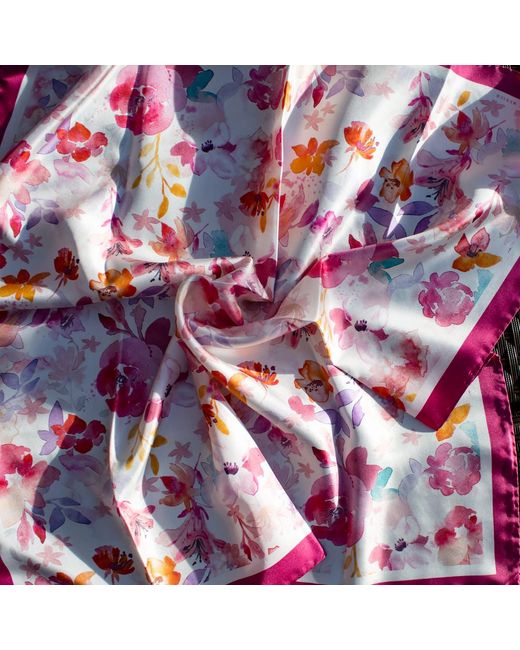 Lamberty Munich Pink Inky Blooms Italian Mulberry Silk Scarf Rose