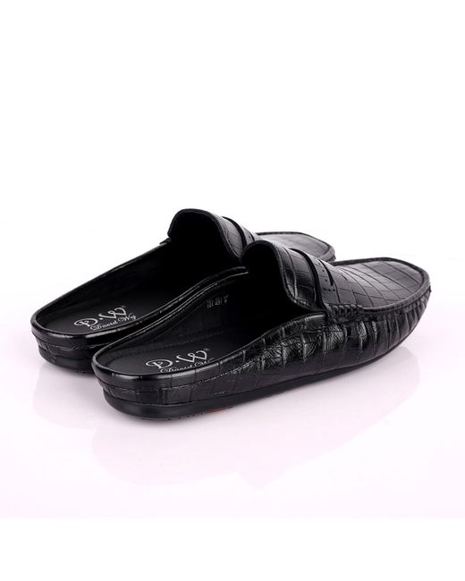 DAVID WEJ Black Alfred Croc Half Slippers for men