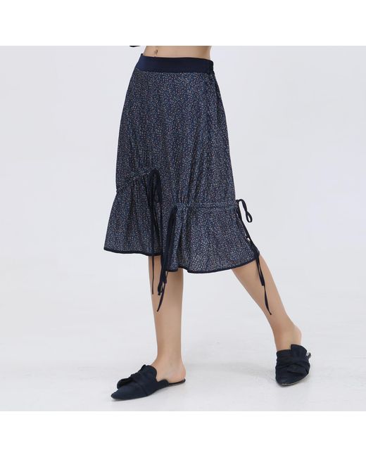 Smart and Joy Blue Trapeze Velvet Skirt With Liberty Print And Satin Bias
