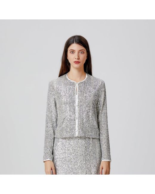 Smart and Joy Gray Round Collar Glitter Jacket