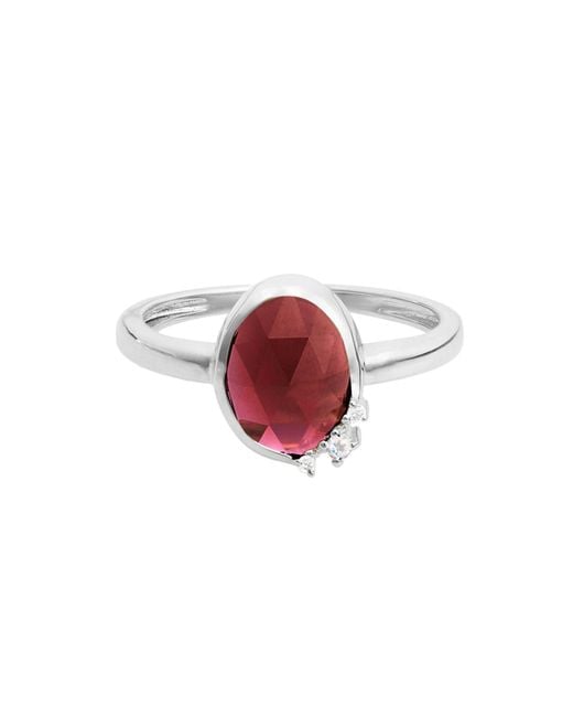 Zohreh Red Rhodolite Garnet, Moonstone & Sapphire Ring Sterling