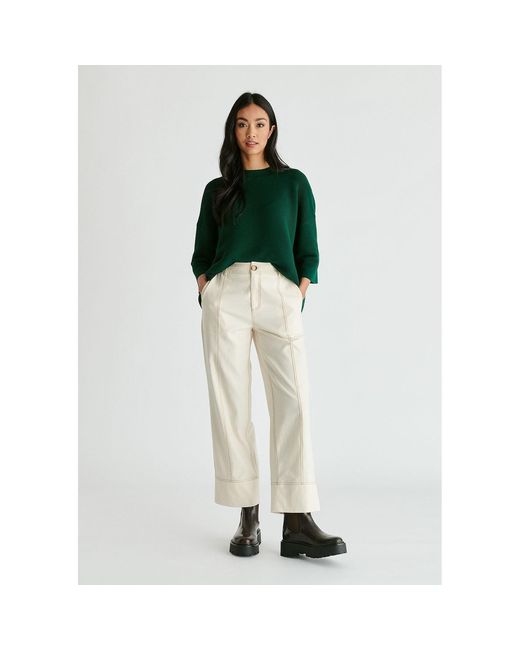 Paisie Green Mock Neck Cropped Sleeve Ribbed Jumper