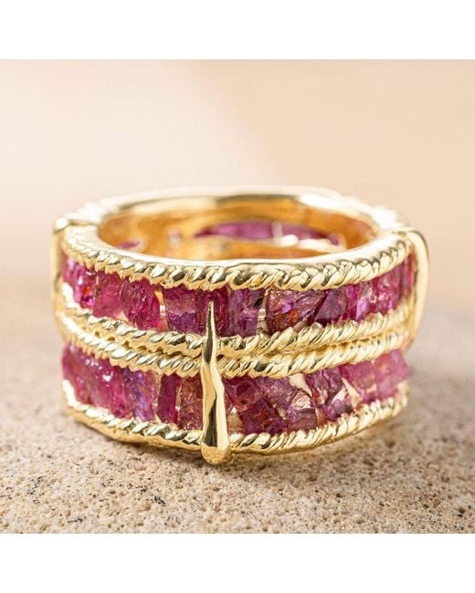 German Kabirski Pink Tartine Natural Raw Ruby Plated Ring