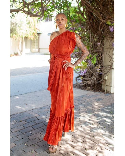 Jennafer Grace Red Tatjana One-Shoulder Maxi Dress