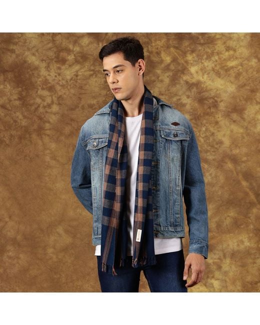 Heritagemoda Blue Neutrals Tartan Plaid Wool Scarf for men
