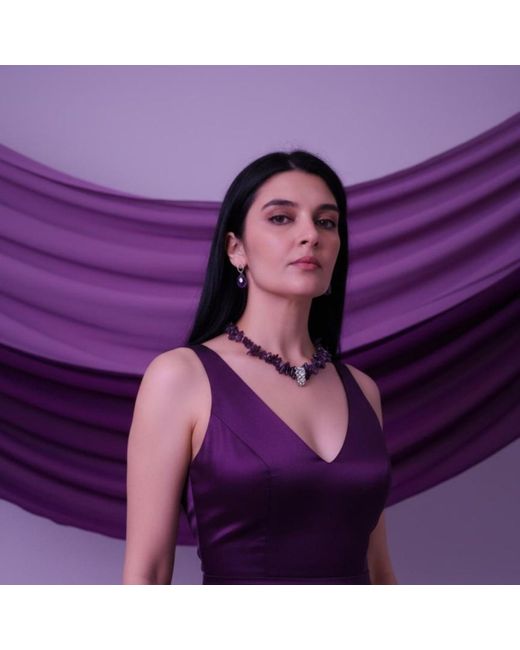 Way to Chic Blue Amethyst Necklace With Crystal Pendant