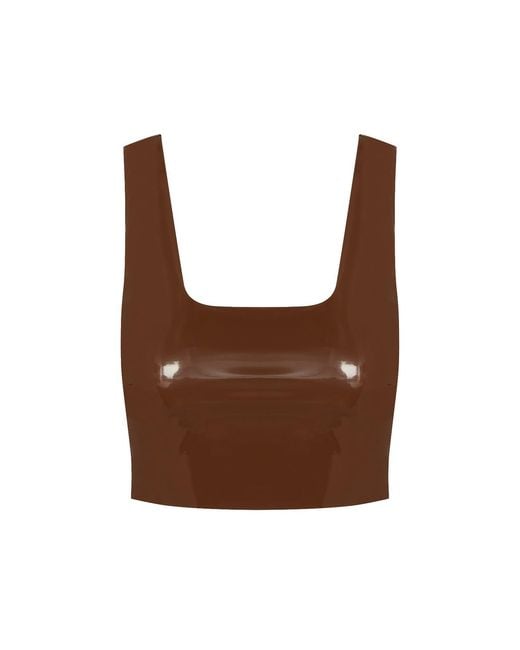 Commando Brown Faux Patent Leather Crop Top, Cinnamon Flt110