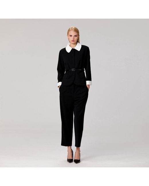 Smart and Joy Black Double Breasted Collar Jacket