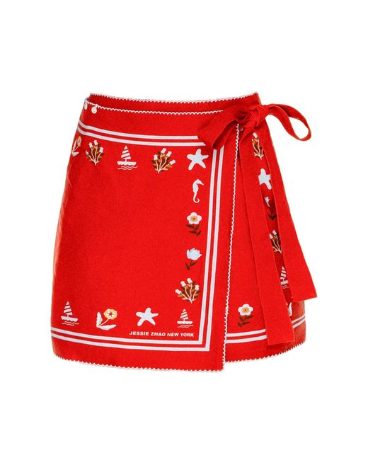 Jessie Zhao New York Red Swim Cover Up Skirt- Coral