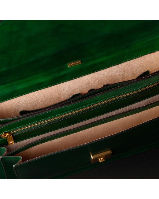 Time Resistance Green Classic Design Leather Briefcase for men