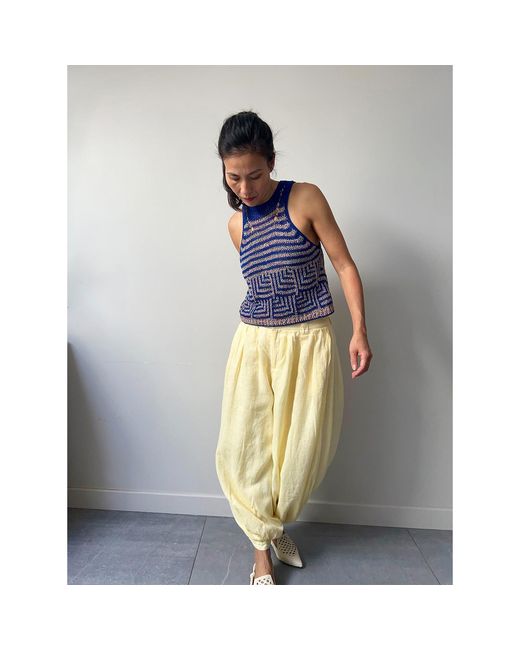 Essien & Emre Blue Ezia Knitted Pattern Tank Top