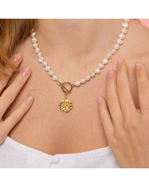 Pearls of the Orient Online Metallic Vita Cultured Freshwater Pearl Necklace With Cherry Blossom Charm