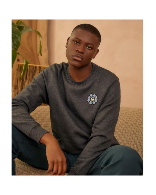 INGMARSON Gray Blue Eyed Flower Upcycled Appliqué Sweatshirt for men