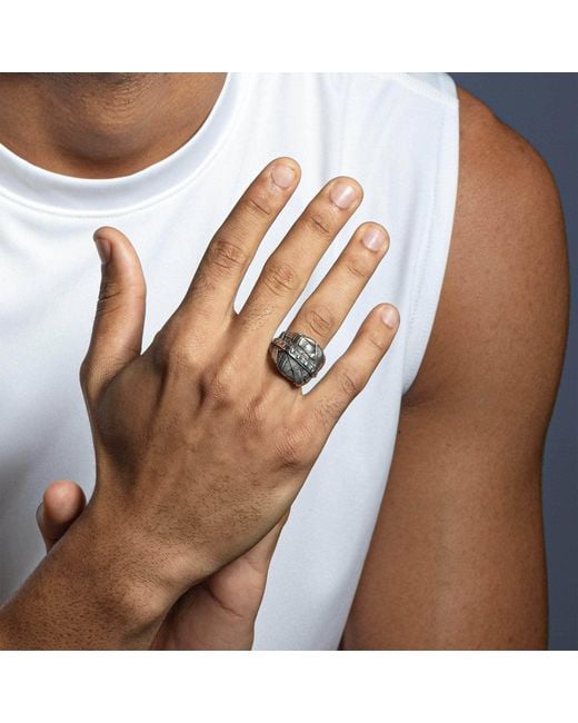 German Kabirski Metallic Gridlock Oxidized Ring With Layered Wrapped Metal Look for men