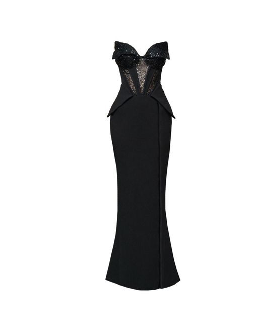 Angelika Jozefczyk Black Embellished Corset Evening Gown Glam Witch