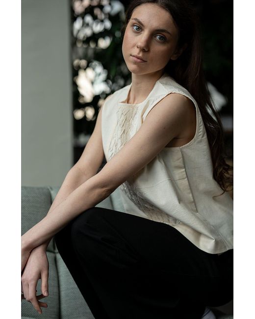Stovaria Green Hand-Stitched Cotton Panel Statement Sleeveless Top