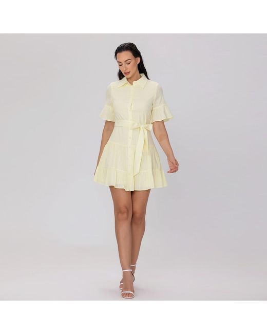 Smart and Joy Yellow Fit-And-Flare Tiered Ruffles Mini Shirt-Dress