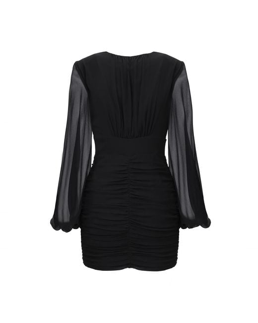 Lita Couture Black Ruched Floral-Appliqué Dress