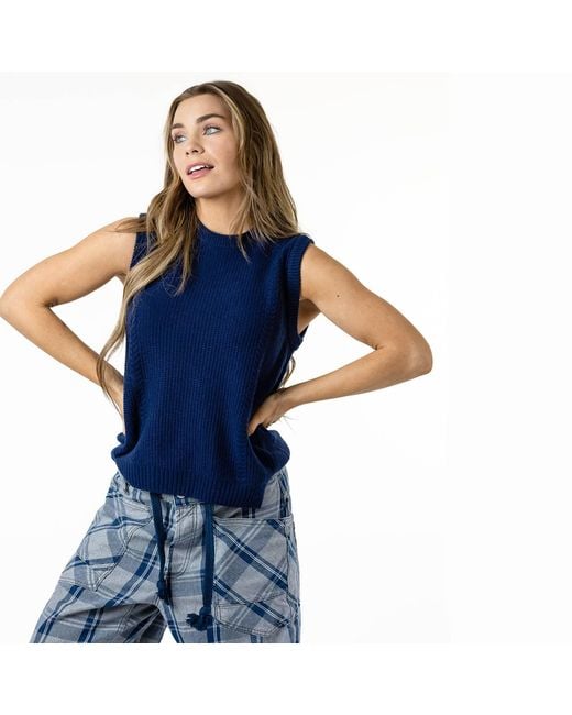 Zenzee Blue Wool Cashmere Crew Neck Cable Knit Vest