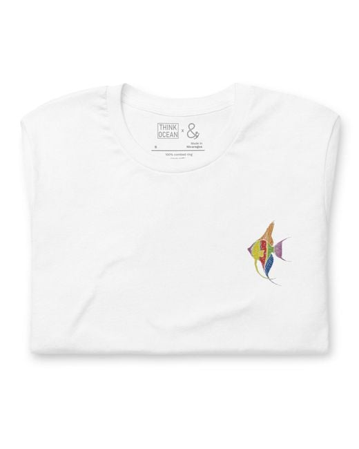 Anchor and Crew White Think Ocean Fish Fluorescence Cotton Embroidered T-Shirt for men