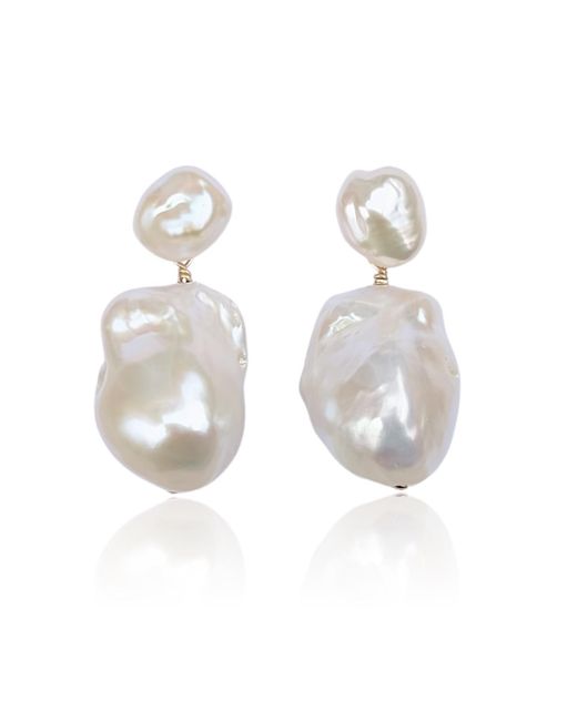 Kiri & Belle White Nova Large Baroque Pearl Drop Filled Earrings