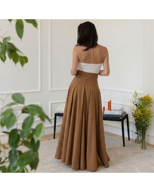 Nikka Place Brown High Waisted Cotton Maxi Skirt With Tie Belt