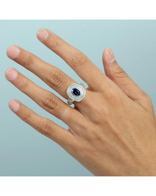 Artisan Blue Sapphire, Diamond & Enamel Halo Ring
