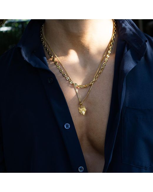 Ebru Jewelry Metallic Golden Wolf Spirit Necklace for men