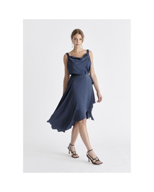 Paisie Blue Cowl Neck Dress