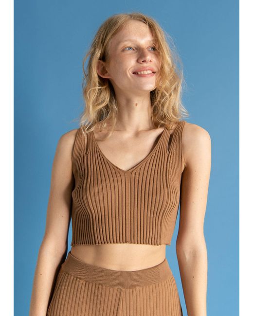 SALANIDA Brown Donna Ribbed Crop Top Caramel