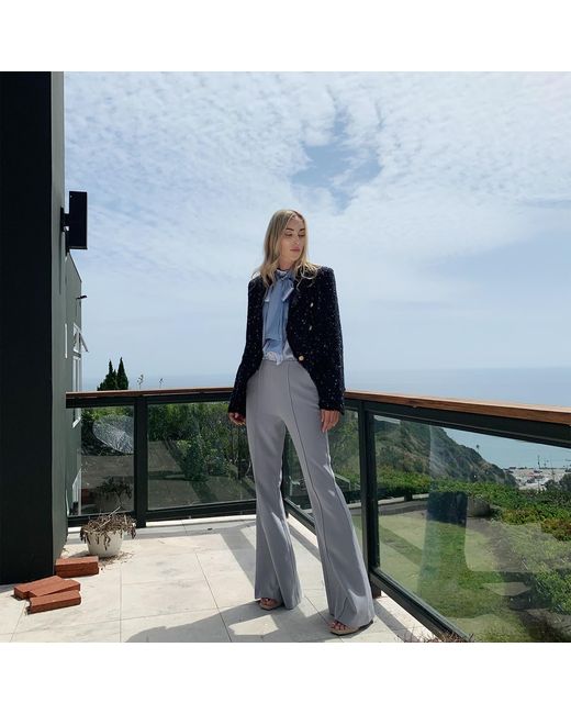 Solgo Atelier Gray Jessica Fit And Flare Crepe Pant With Pintuck Detail