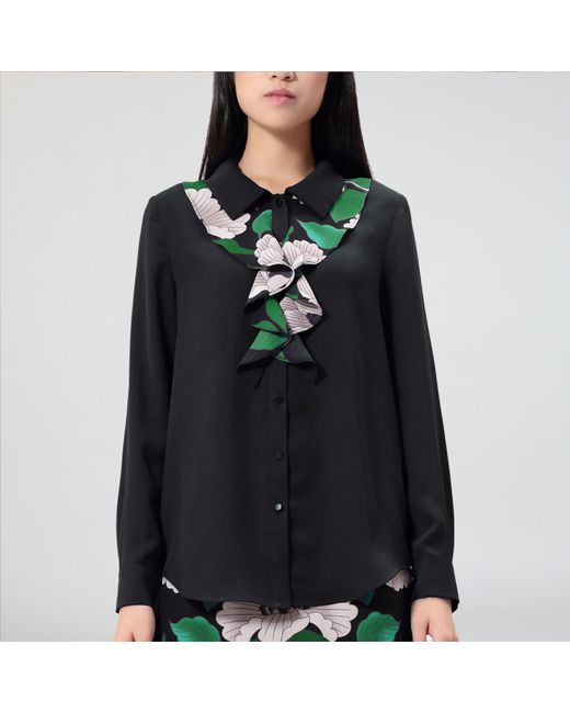 Smart and Joy Blue Flower Print Jabot Collar Blouse