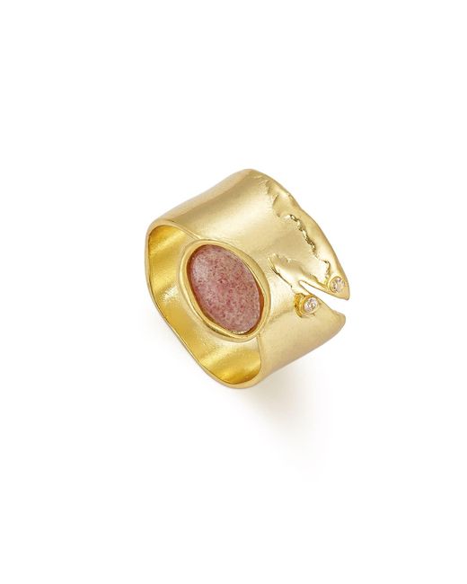 Rare Matters Jewelry Metallic Brilliance Stone Strawberry Quartz Statement Ring