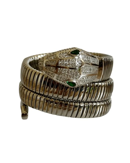 Laura Gray Green Petite Sterling Crystal Triple Wrap Snake Bracelet
