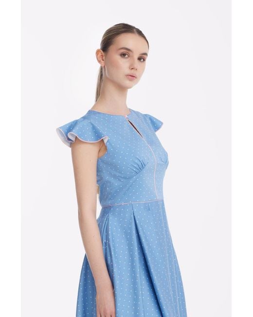 Georgette Blue Powder Polka Dot Midi Dress