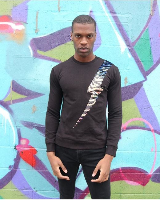 Any Old Iron Blue Iridescent Zebra Reversible Sequin Lightning Sweatshirt for men