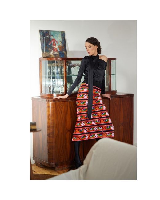 Julia Allert Mid-Calf Embroidered Skirt With Ornate Pattern Colorful