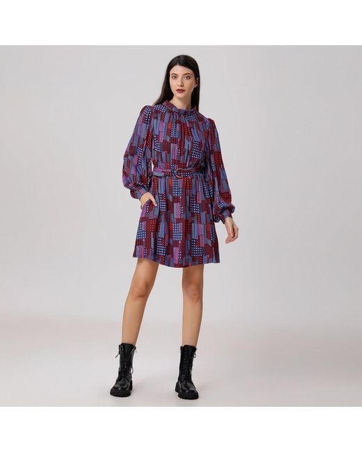 Smart and Joy Blue Graphic Print Short Blouse-Dress