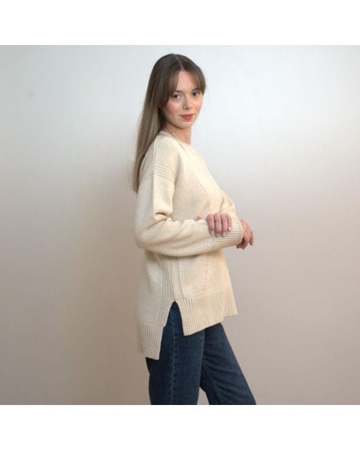 Nuvv Collection Natural Neutrals Cashmere And Wool Blend Round Necked Knit Sweater – Soft Neutral Tone