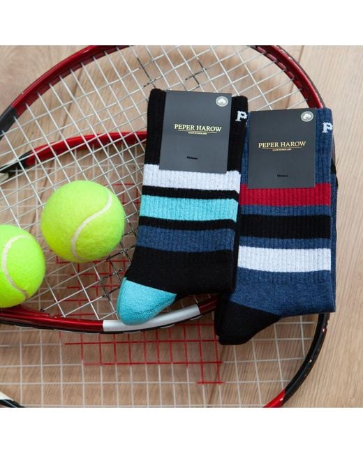 Peper Harow - Made in England Blue Organic Striped Sport Socks Bundle