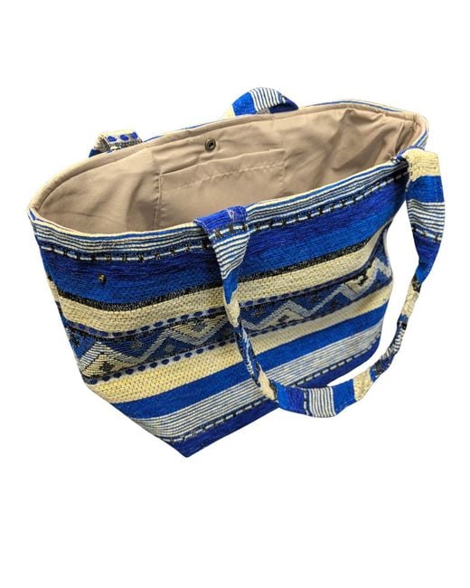 Berber Leather Blue Neutrals The Nador Small Expandable Fabric Tote