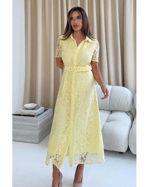 Girl In Mind Yellow Tansy Short Sleeve Lace Shirt Dress