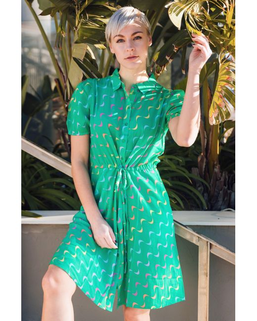 Sugarhill Green Salma Shirt Dress , Undulating Waves