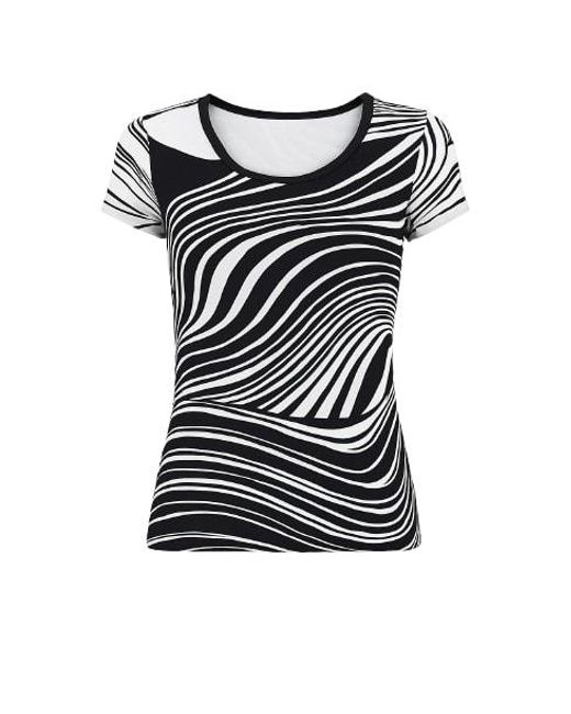 Conquista Black Round Neck Print Top