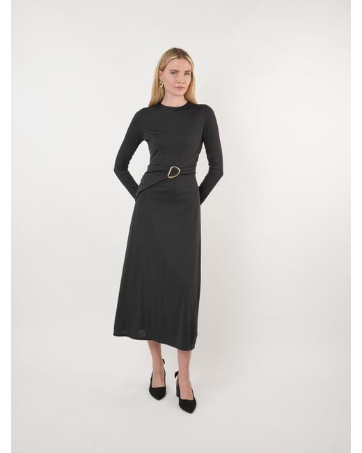 John Abgin Black Jersey Ruched Cross Body Maxi Dress