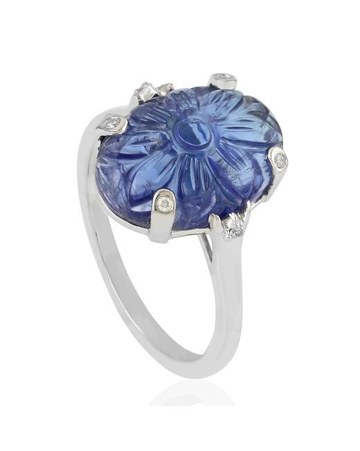 Artisan Blue 18K Carved Tanzanite & Diamond Statement Ring