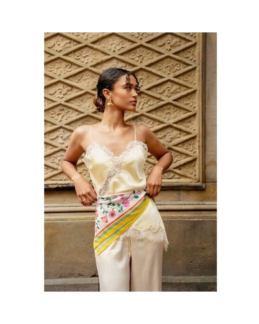 Jessie Zhao New York Pink Neutrals Limoncello Jardin Double Sided Silk Scarf