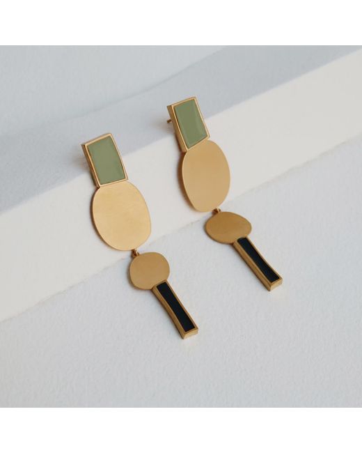 Joidart Metallic Extra-Long Golden Earrings Collage Multicolored