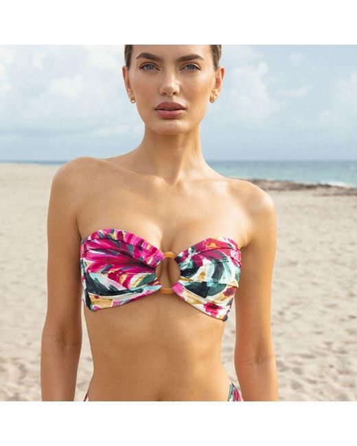 Montce Red Isla Floral Tori Ties Bandeau Bikini Top