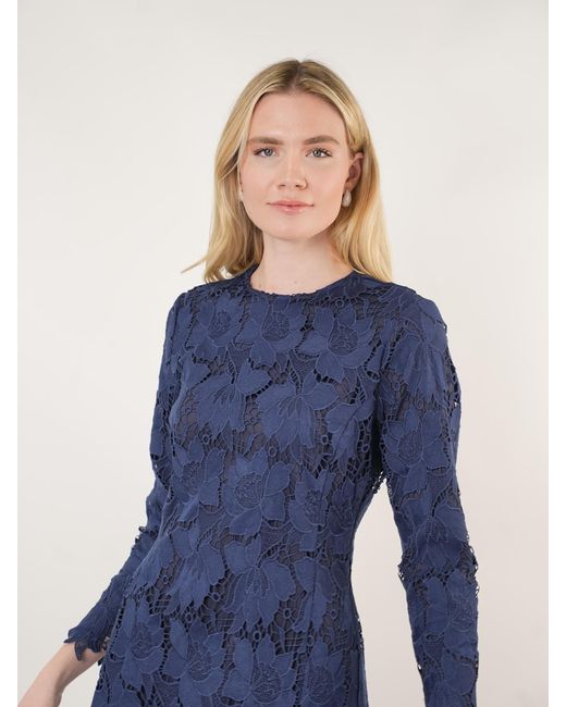 John Abgin Blue Floral Lace Midi Dress